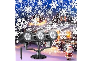 Christmas Projector Lights Outdoor, GUSODOR Upgraded Snowflake Projector IP65 Waterproof LED Snow Projection Lights for Indoor Outdoor Christmas Decoration, Holiday, Yard Decor-Three-Head A