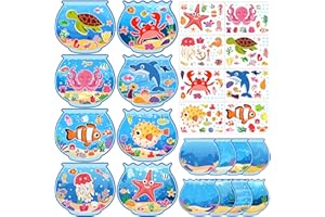 80UncleKimby 32pcs Summer Activities Crafts for Kids - Under The Sea Ocean Animal Stickers Kits Bulk, Make Your Own Scene Art DIY for Party Games, Classroom
