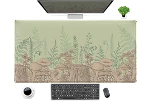 Cute Green Leaves Mouse Pad Desk Mat Beige Forest Mushroom XXL Large Extended Gaming Mousepad Desk Pad 31.5x15.75 in, Cool Ke