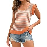 ZAFUL Womens Summer Short Sleeve Sweater Vest Ruffle Knit Tank Top Pullover Crop Tops Crochet Cami Shirts