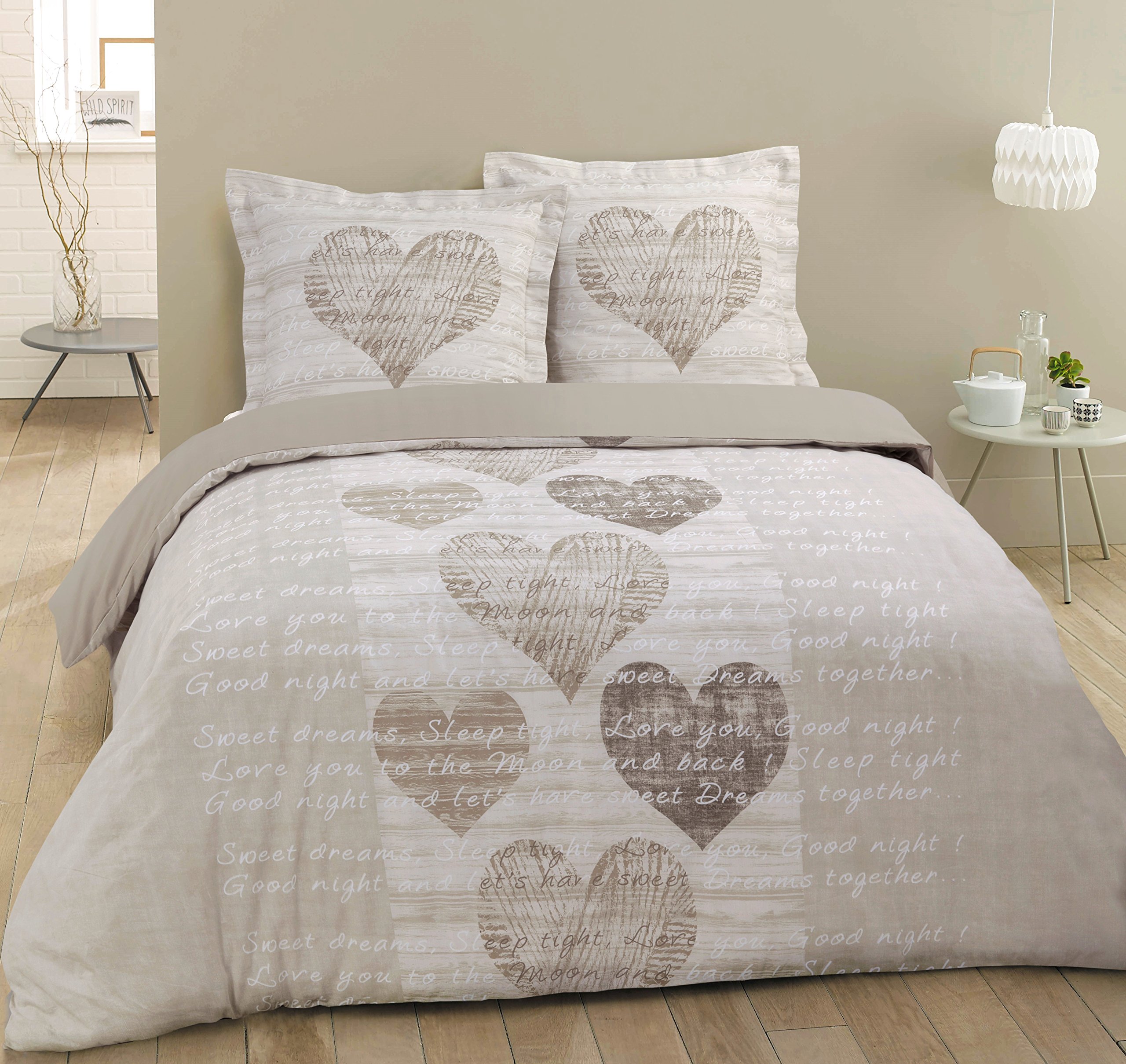 Vision - Alice Duvet Cover Set - Duvet Cover 260 x 240 cm with 2 Matching Pillowcases 65 x 65 cm - Colour: Beige - 100% Cotton
