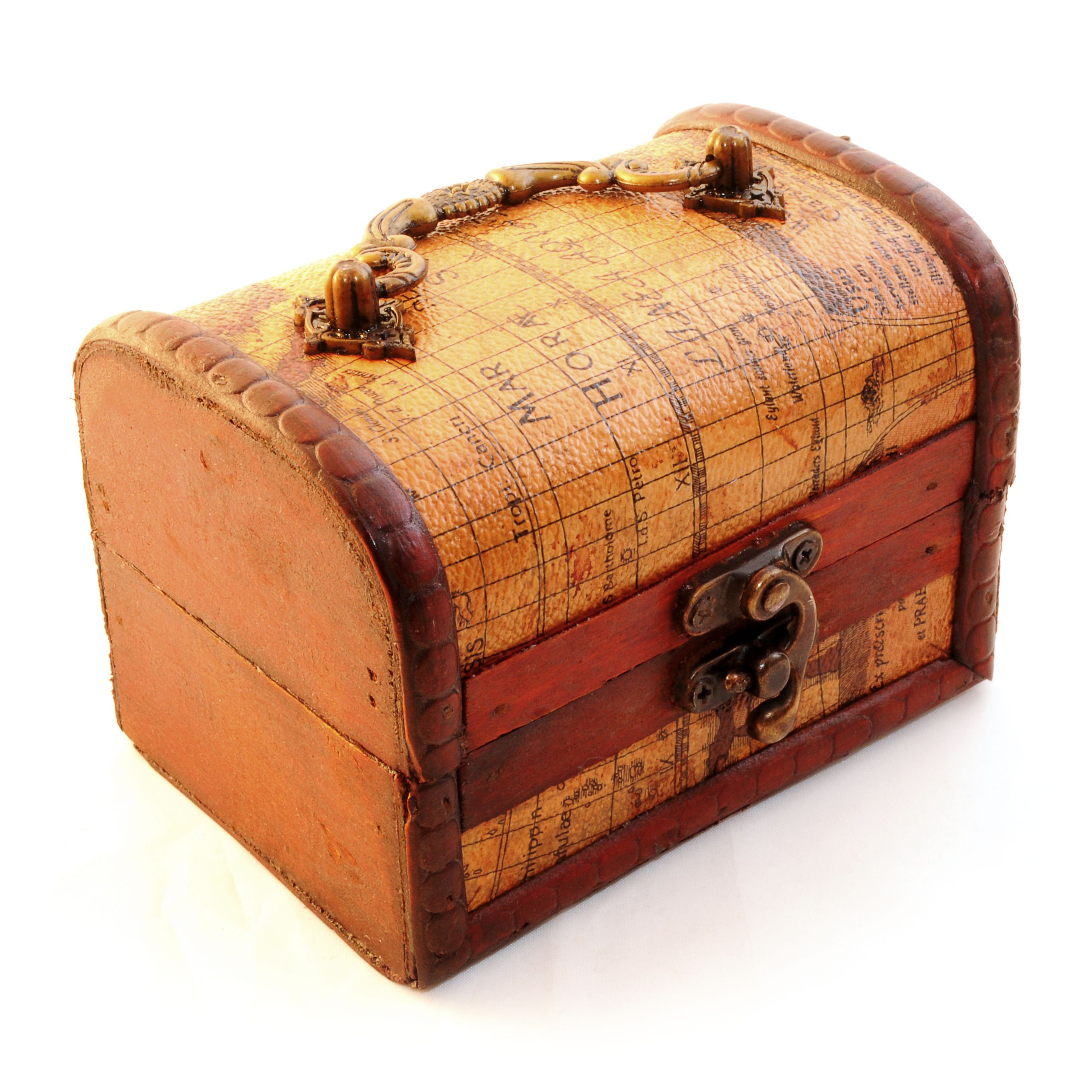 Decorative Treasure Chest (Antique) Maps Style Leather Coated Wooden Box for Storage and Small Parts – Ganzoo