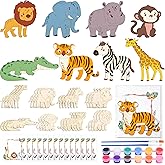 24 Set Safari Party Favors Jungle Animal Wooden Painting Crafts DIY Safari Jungle Wooden Painting Kit Wild Animals Coloring Crafts with Card for School Classroom Birthday Farm Party Favors Supplies