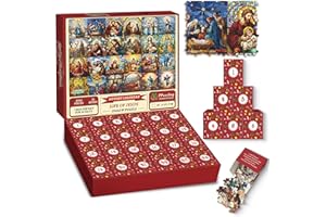 PPUZZLING Advent Calendar 2024 Christmas Puzzle for Adults 1000 Pieces, Christmas Stained Glass Life of Jesus Jigsaw Puzzles, 24 Days Christmas Countdown Calendar Winter Puzzle as Christmas Decoration