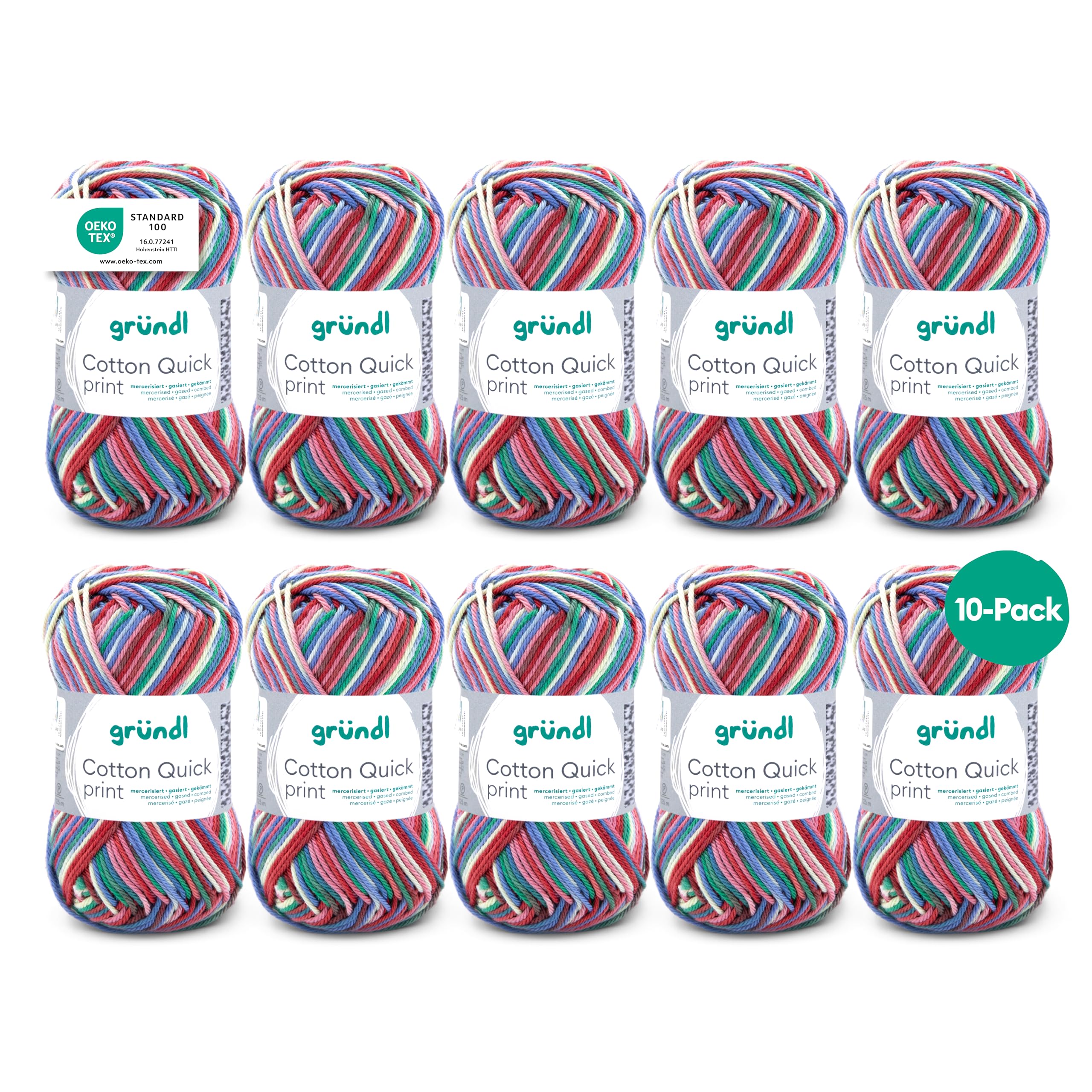 Gründl 861-188 Cotton Quick Print Wool, Cotton Red / Blue / Yellow Multicolour, 35 x 24 x 7 cm Pack of 10