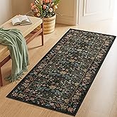 DUKINO 2x5 Washable Runner Rug, Floral Non Slip Bathroom Rugs with Soft Low Pile Design, Lightweight Non-Shedding Carpet Runner for Bathroom, Kitchen, Hallway, Bedroom, Laundry, Black