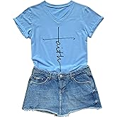 DANVOUY Women's T Shirts V-Neck Faith Shirts Funny Graphic Casual Short Sleeve Tops