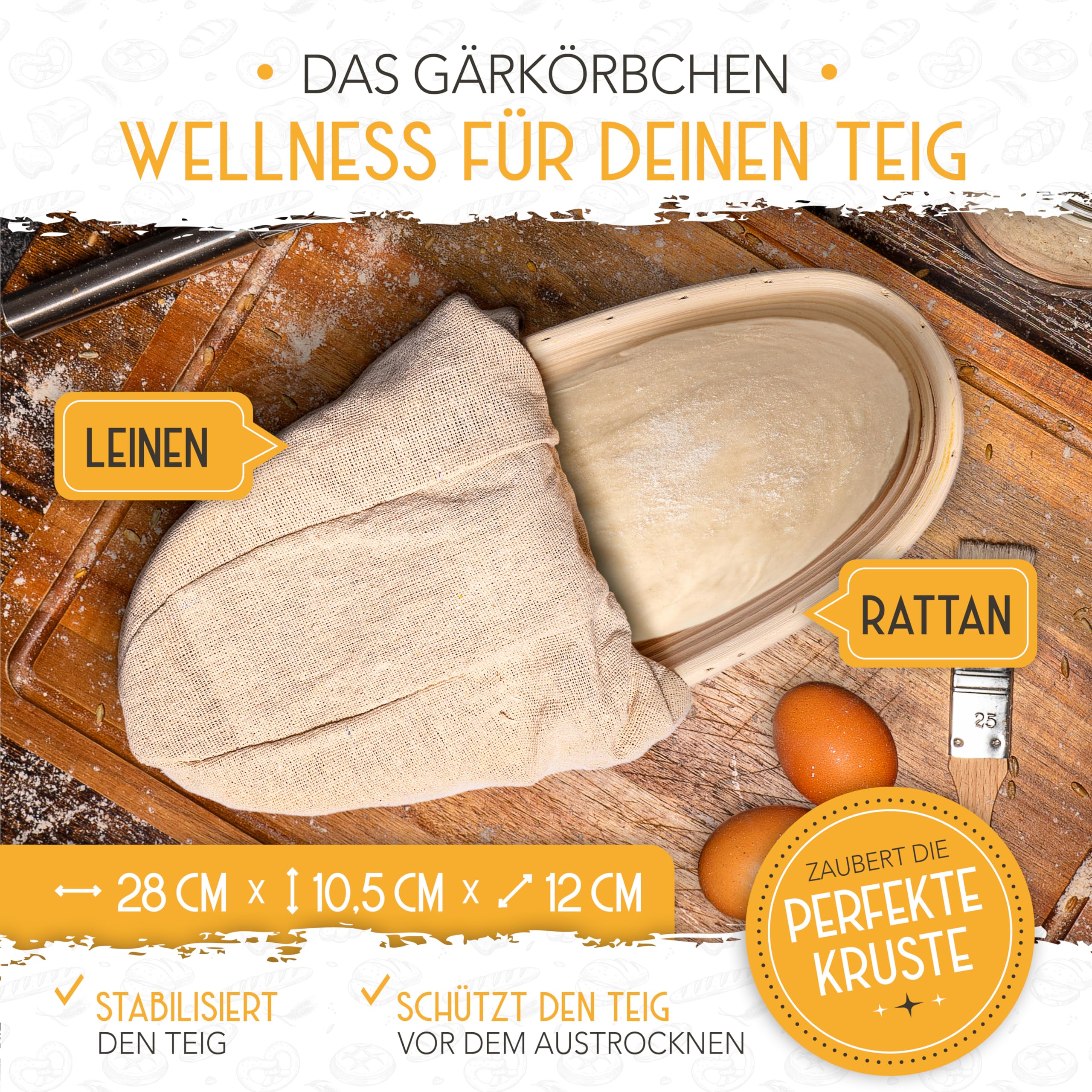 KRUSTENZAUBER Brotbackform mit Deckel inkl. Gärkorb - Robuste 28cm Backform aus Gusseisen - Ideal als Kastenform, Toastbrot Backform, Brotform, Gusseisen Topf Brot backen Zubehör, Brottopf 4