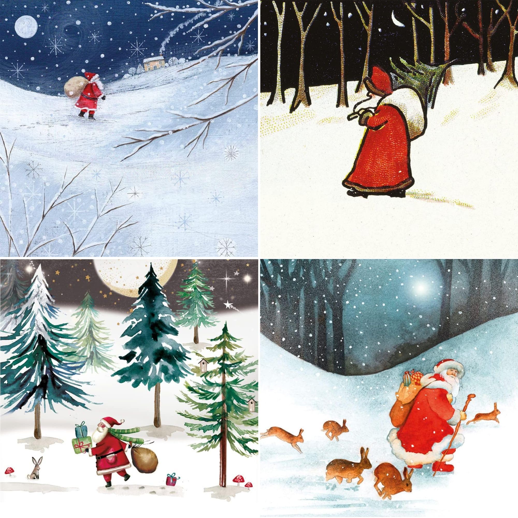 Museums & Galleries Charity Christmas Cards Pack of 20 - Festive Santa in the Snow Designs - Assorted Premium Greeting Cards Multipack with Envelopes - 5 Each of 4 Designs - Supporting UK Charity