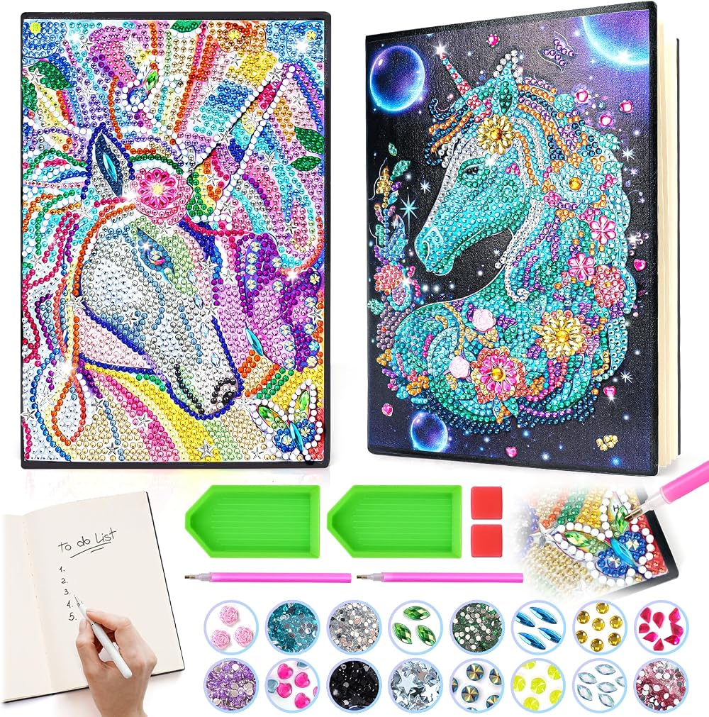 Pearoft Unicorn Diamond Painting Notebook Set 2pcs Kids Stationery Gift