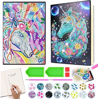 Pearoft Unicorn Diamond Painting Notebook Set 2pcs Kids Stationery Gift