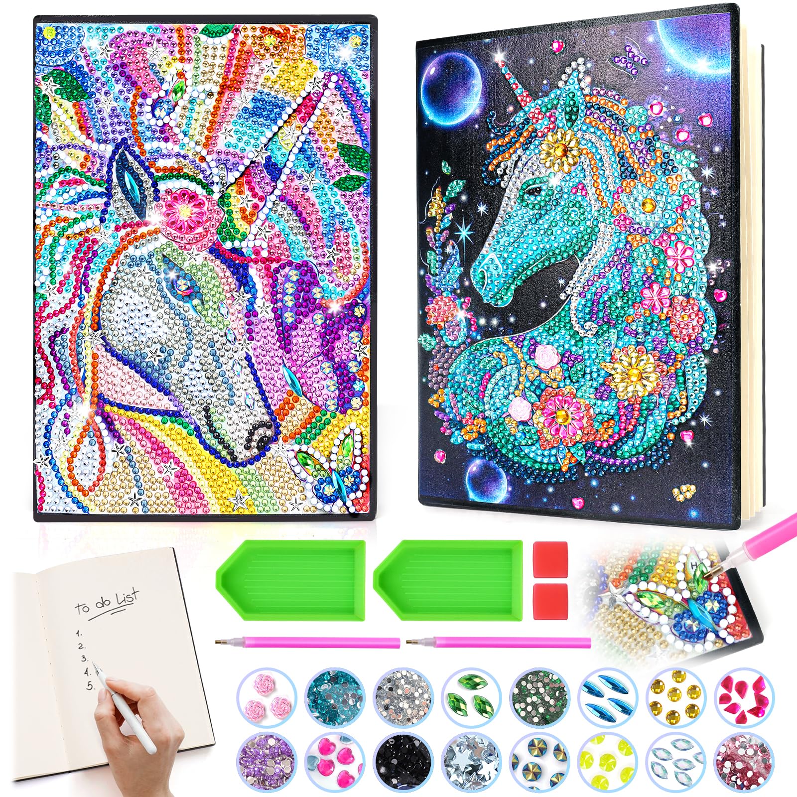 Unicorn Gifts for Girls 5 7 8 9 Year Old, Craft Kits for Kids Age 6 8 10 12 Diamond Painting Kit Unicorns Notebook Toys for 7-11 Year Olds Girls Birthday Gifts Gem Arts and Crafts for Kids Stationary