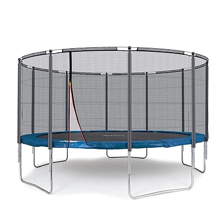 Ampel 24 Outdoor Trampolin 430 cm blau komplett mit außenliegendem Netz, Stabilitätsring, 10 gepolsterten Stangen, Belastbark