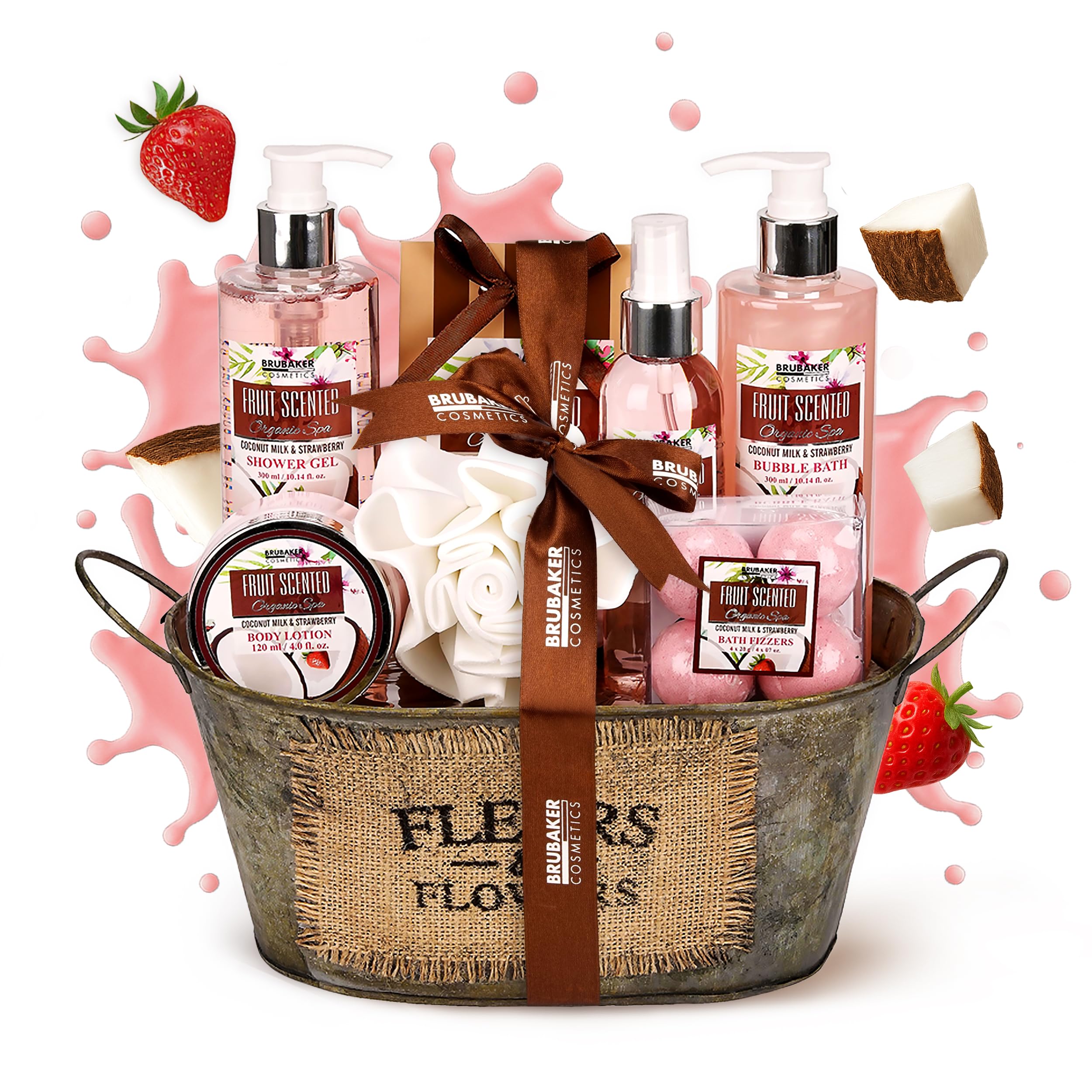 BRUBAKER Cosmetics 'Coconut Milk & Strawberry' 10-Pieces Bath Gift Set in Vintage Tub