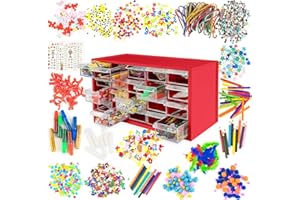 Kraftic Arts and Crafts Supplies Set for Kids Ages 4-8, Giftable Craft Organizer Box with 2000+ Pcs DIY Art Supplies for Toddlers, School Projects, and Homeschool - Red