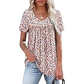 WEESO Womens T Shirts Short Sleeve Pleated Dressy Casual V Neck Summer Tops Blouses