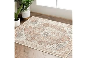 jinchan Area Rug 2x3 Washable Rug Indoor Entryway Vintage Rug Brick Red Print Rug Retro Distressed Carpet Thin Rug Chenille Mat Foldable Accent Rug Lightweight Non Slip Bathroom Kitchen Bedroom