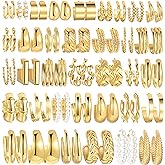 36 Pairs Gold Hoop Earrings Set for Women, Fashion Chunky Gold Hoop Earrings Multipack, Hypoallergenic Pearl Chain Twisted Statement Earring Pack for Birthday Party Jewelry