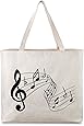 Reusable Canvas Bag - Attractive Tote Bag with Printed Music Theme. Durable with Double Stitch and Sturdy Shoulder Straps to Handle Music Lesson Books. Made in USA (Music)