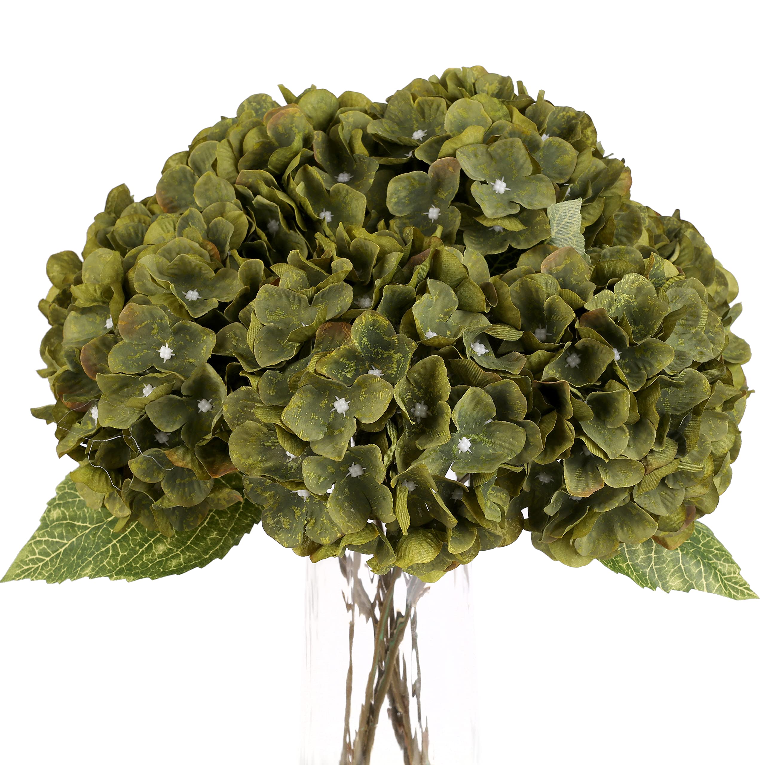 Photo 1 of Louiesya Artificial Flowers Silk Hydrangea Flowers with 5 Heads Fake Flower Bunch Bouquet for Home Wedding Party Decor DIY (Dark Green,5 Flower Heads)
