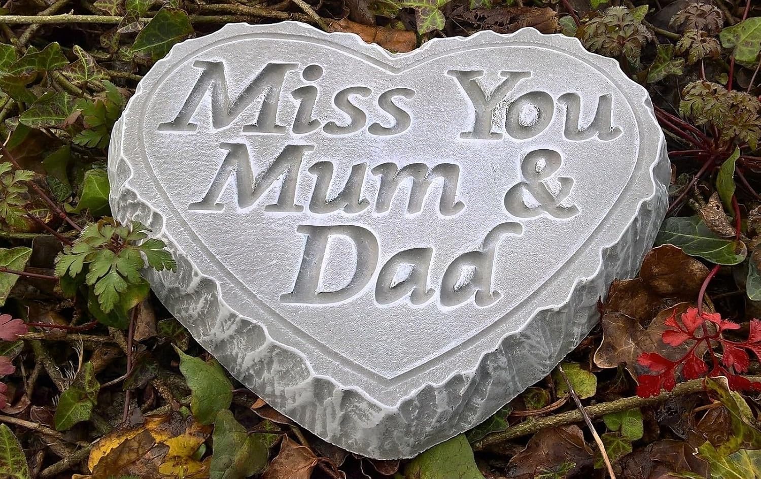Miss You Mum & Dad ENGRAVED STONE Large Heart Memorial Grave Garden