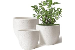 Giraffe Creation Plant Pots 10/9/8 inch Set of 3, Flower Pots Outdoor Indoor, Planters with Drainage Hole, Speckled White