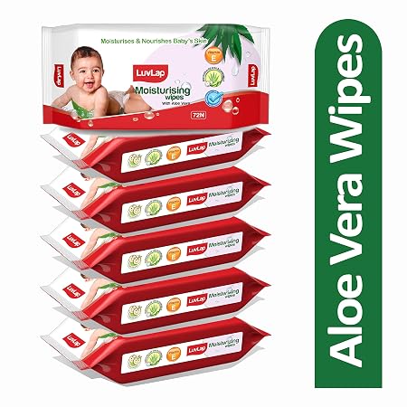 LuvLap Paraben Free Baby Wipes with Aloe Vera (72 Wipes/Pack, Pack of 6)