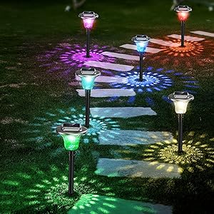 Jack & Rose Solar Lights Outdoor Pathway with Auto 7 Colors Changing, Solar Powered Garden Yard Lights, Stainless Steel Waterproof Landscape Path Lights for Patio, Lawn, Yard, Walkway (6 Pack)