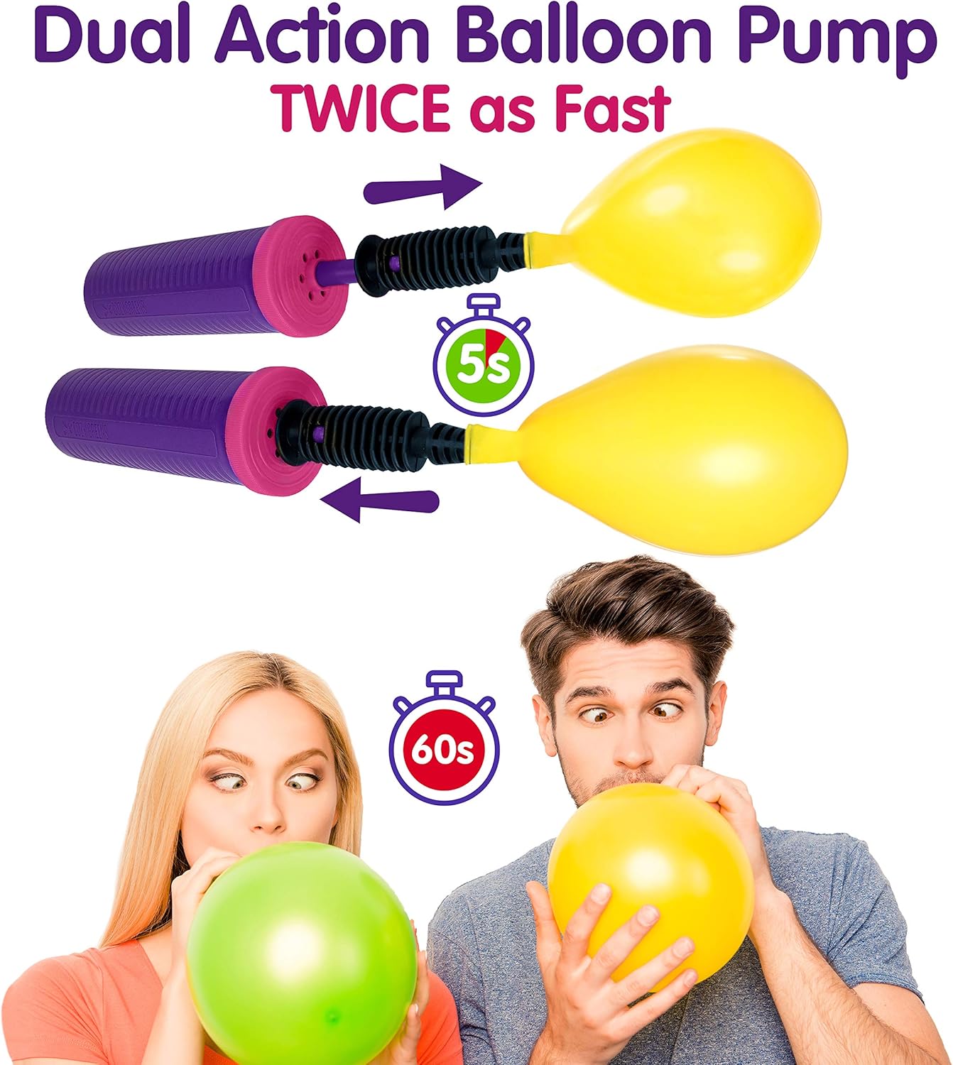 Balloon Pump Hand Held, Inflator Air Pump for Balloons - 2Way Dual Action, 2Pack: Friends can Help - Easy to Use, 100% Lifetime Satisfaction Guarantee - Sturdy Ballon Inflator Pump: Toys & Games