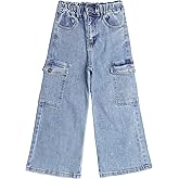 KIDSCOOL SPACE Toddler & Big Child Wide-Leg Cargo Jeans, 18M-14T Ribbed Waist Denim Pants