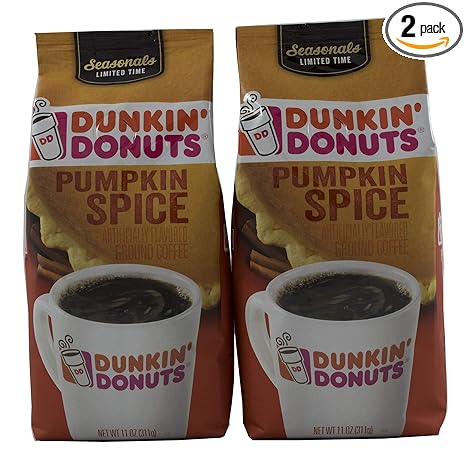 Amazon Com Dunkin Donuts Ground Coffee Pack Of 2 Pumpkin Spice 11 Oz 22 Oz Total Grocery Gourmet Food