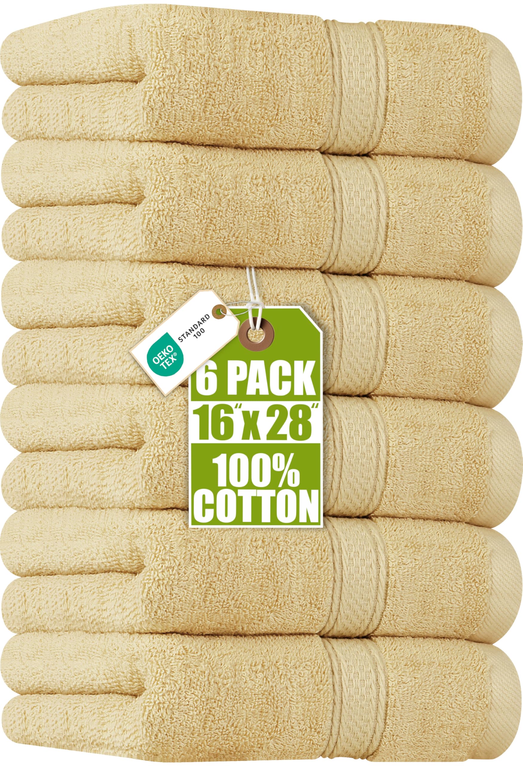 Utopia Towels Premium Beige Hand Towels - 100% Combed Ring Spun Cotton, Ultra Soft and Highly Absorbent, 600 GSM Extra Large 16 x 28 inches, Hotel & Spa Quality Hand Towels (6-Pack)