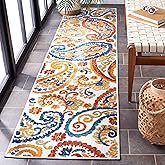 SAFAVIEH Washable Rug Outdoor Cabana Collection - 2' x 12' Runner, Cream & Navy, Non-Shedding & Easy to Clean, Ideal for Pati