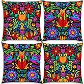 Nepnuser Mexican Dia De Los Muertos Throw Pillow Covers 18x18 Set of 4 Day of The Dead Decoration Mexico Fiesta Pillow Cases for Bed Couch Sofa Home Decor