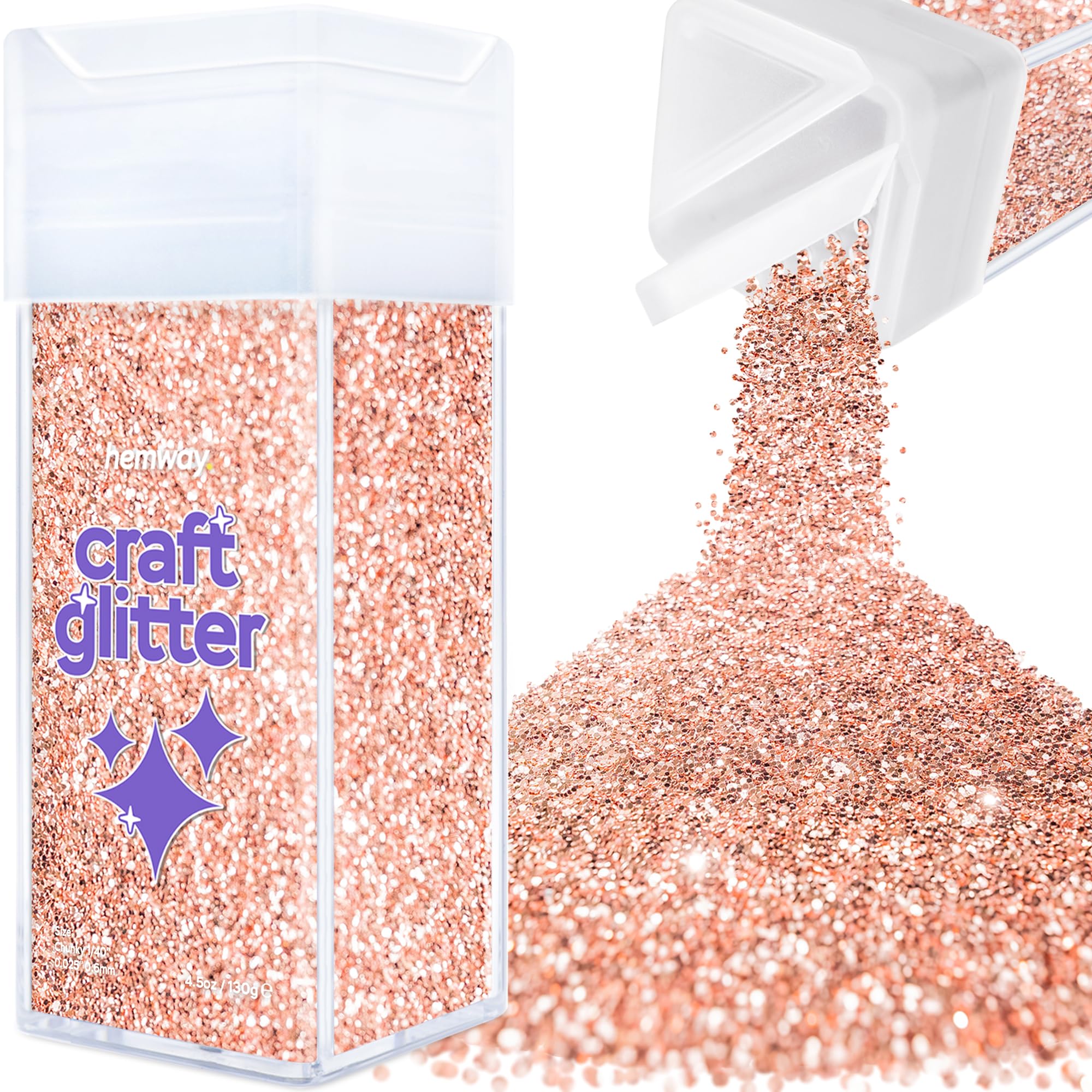 Hemway Glitter Shaker Rose Gold 110g Chunky, Craft Glitter Shaker for Resin & Epoxy Crafts, Christmas Art Supplies, Nail, Body, Face, Eye, Festival, Crafting, Slime, Sparkle