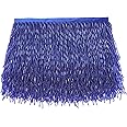 AWAYTR 1 Yard Beaded Fringe Trim - 3.5in Wide Glass Beaded Fringe for Dress Clothing and DIY Crafts (Royal Blue)