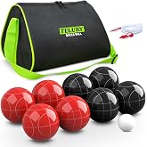 TELURY Bocce Ball Set 100mm Regulation Size and Weight for Lawn, Beach Bocci Game Sets for 2-8 Players (Red and Black)
