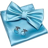 JEMYGINS Solid Color mens Pre-tied Bow Tie and Pocket Square Cufflinks Sets with Gift Box