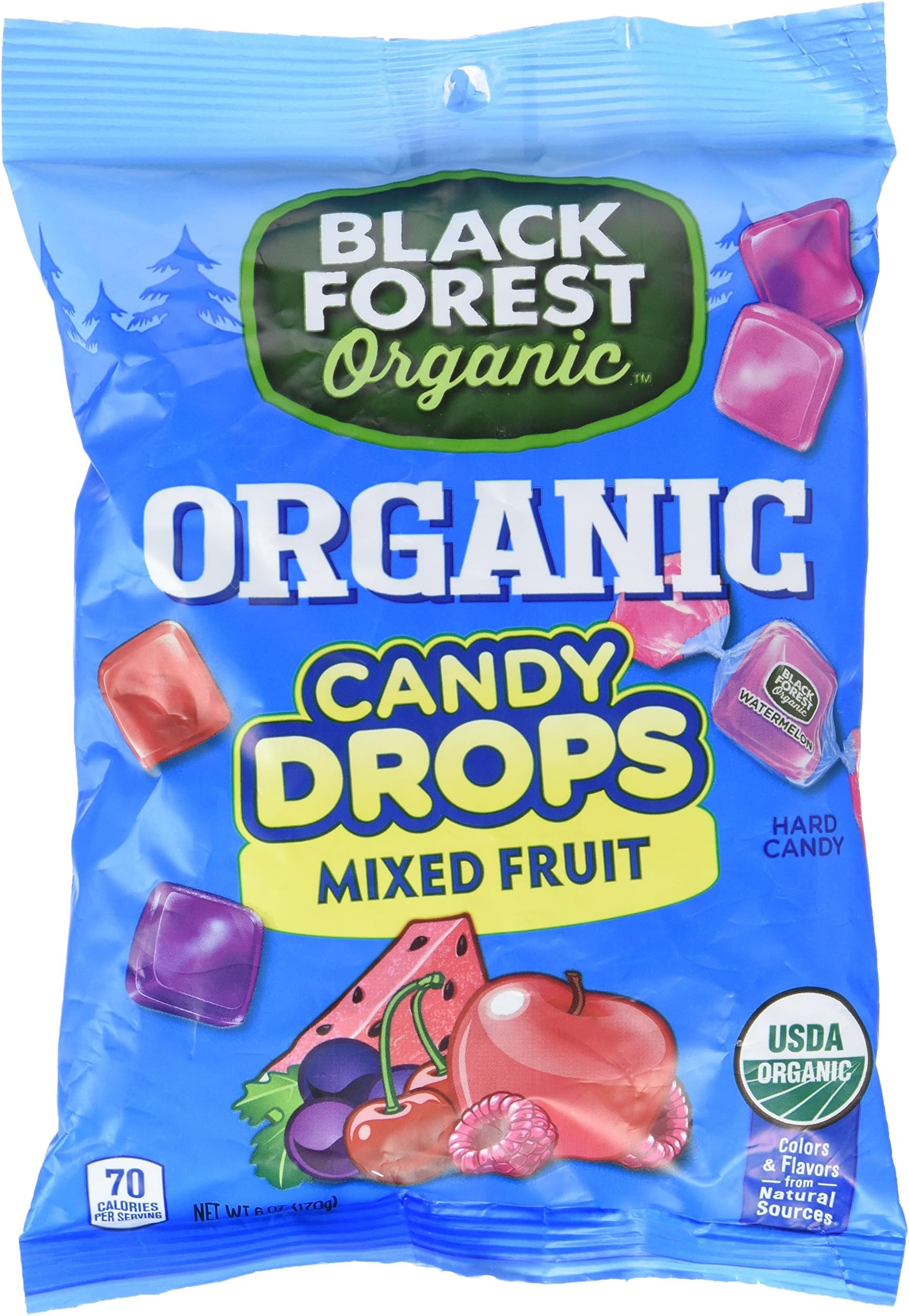 Black Forest Organic Mixed Fruit Hard Candy Drops, 6 Ounce Bag, Pack of 12