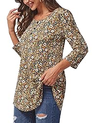 BAISHENGGT Women's 3/4 Sleeve Tunic Tops Button