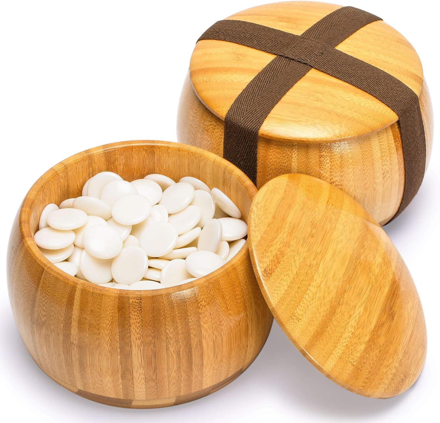 Bamboo 2-Centimeter Etched Reversible 19x19 / 13x13 Go Game Set Board with Single Convex Melamine Stones and Bamboo Bowls Set - Image 4