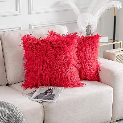 Buy Home Brilliant Faux Fur Throw Pillow Covers Decorative Red