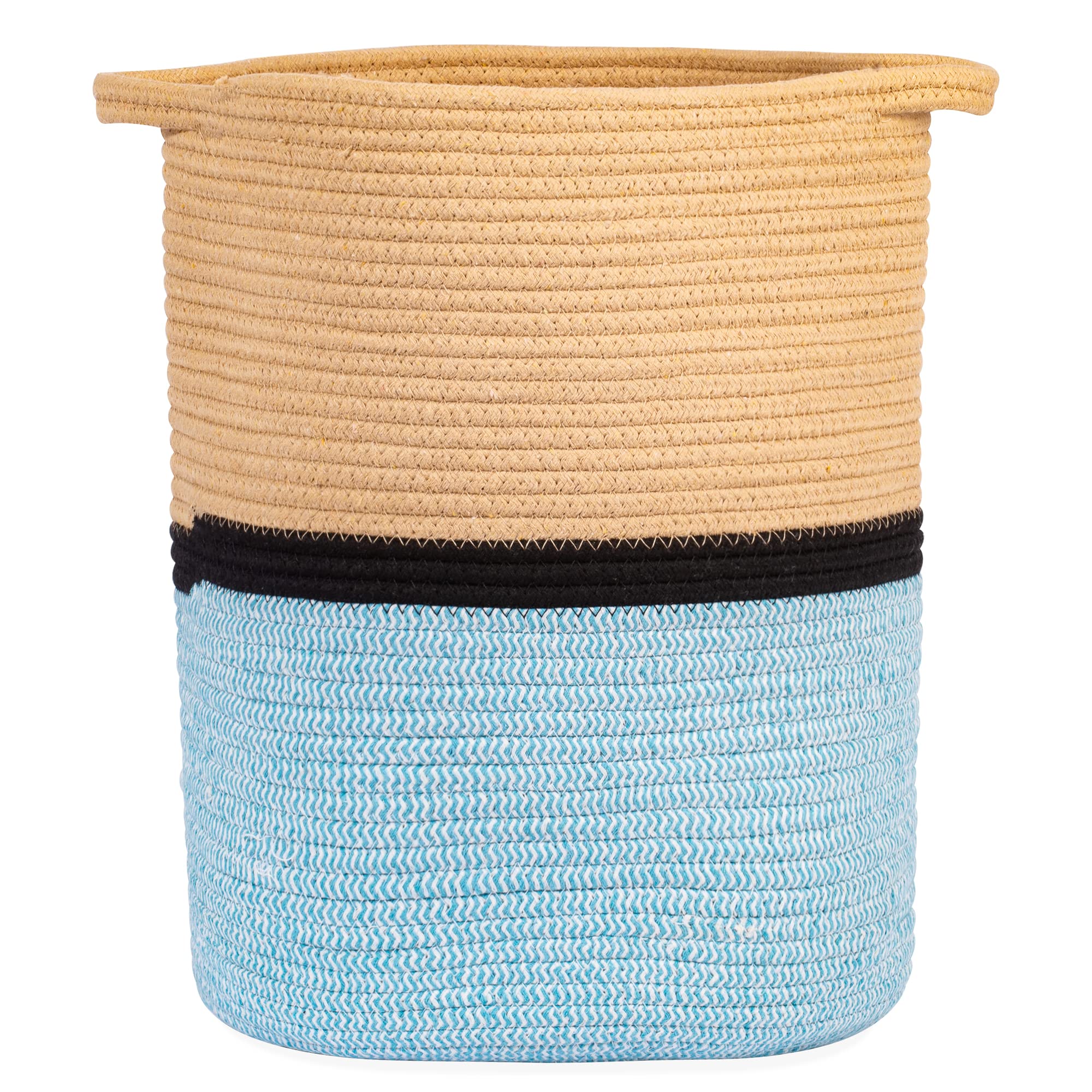 BSM Cotton Rope Storage Basket Organiser | Woven Basket for Toys Blankets & Baby Items | Decorative Biodegradable Home Storage in Blue/Black/Brown (Medium)