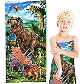 Dinosaur Beach Towel, Dinosaur Towel for Boys, T-Rex Forest Microfiber Beach Towels for Kids Toddler 30" x 60", Cartoon Animals Sand Free and Quick Dry Bath Pool Swim Towel for Travel Teens Gifts