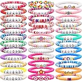 LOAYHOAY 36PCS Friendship Bracelets for Women Stackable Clay Bead Bracelets Bulk Colorful Surfer Heishi Bracelet Set Stretch Preppy Bracelets Summer Beach Elastic Layered Bracelets