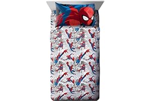 Jay Franco Kids Sheet Set with Fitted, Flat Sheets & Pillow Cover - Ultra-Soft Bedding with Pillowcase for Room Decor, White - Spiderman, 4 Piece Full