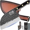 XYJ FULL TANG 7-inch Serbian Butcher Knife Multipurpose Chinese Chef Knives High Carbon Stainless Steel Meat Knives Heavy Duty Blade With Leather Sleeves For Home Outdoor &Camping