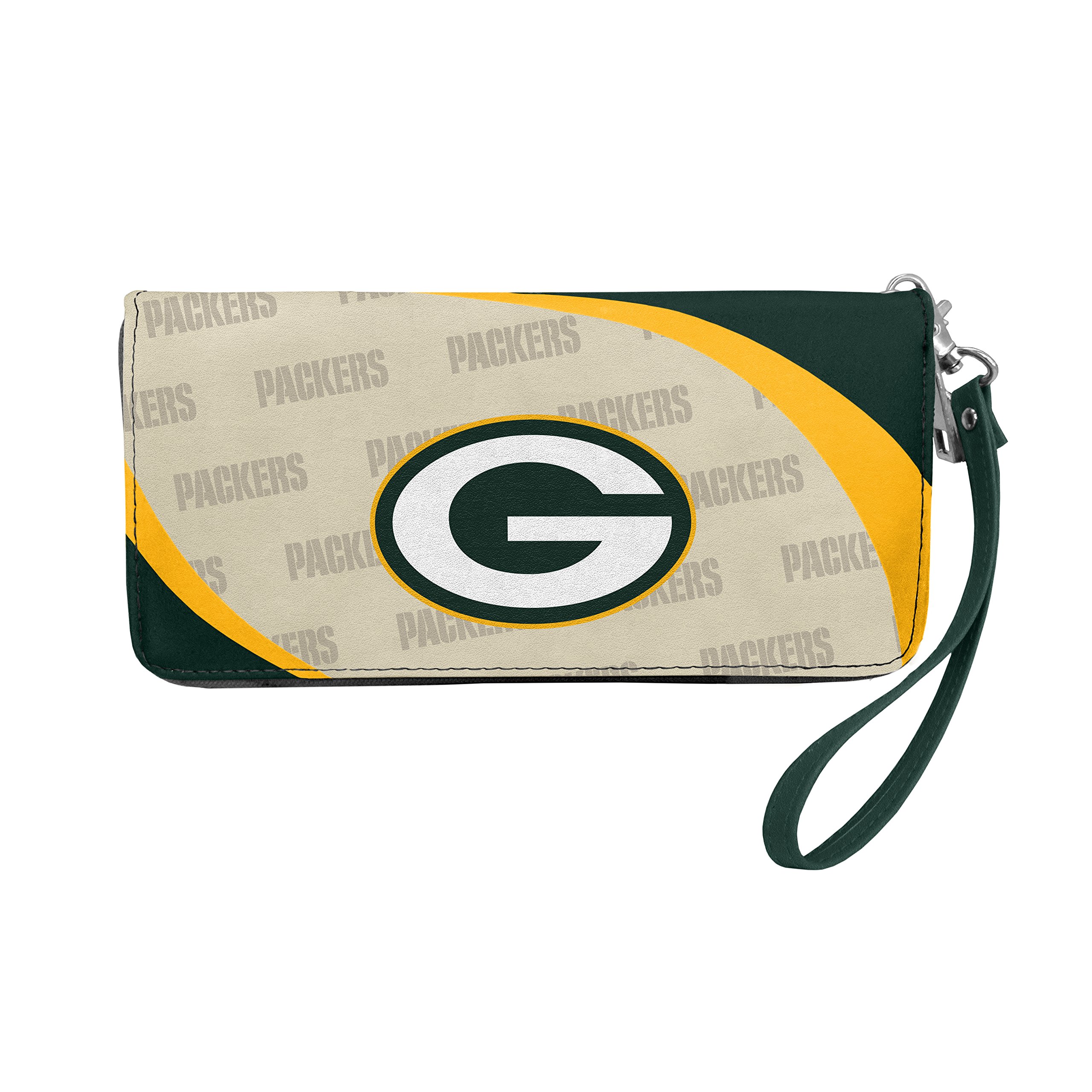 Littlearth Womens NFL Green Bay Packers Curve Zip Organizer Wallet, Team Color, 8" x 4" x 1"