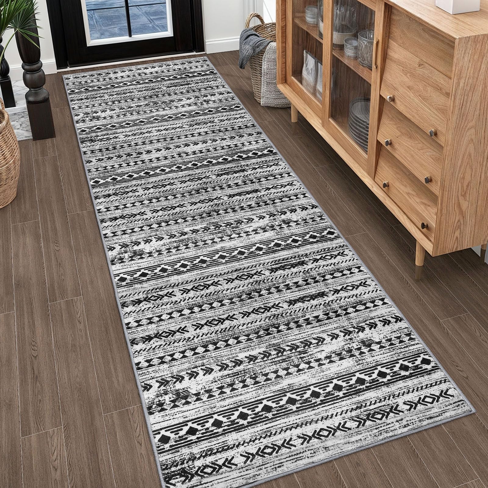Alfasoft Moroccan Runners for Hallways 3x10, Black and White Boho ...