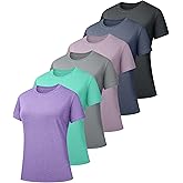 Kinglaman 5/6 Pack Women's Dry Fit Workout Top Short Sleeve Athletic Yoga Tee T-Shirts UPF 50+ UV Sun Protection Swim Shirts